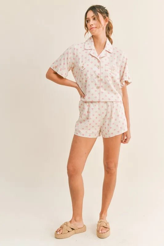 MABLE Polka Dot Collar Crop Top and Short Lounge Set - Bela Fils BoutiqueBela Fils Boutique